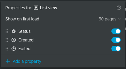 List View Properties Panel