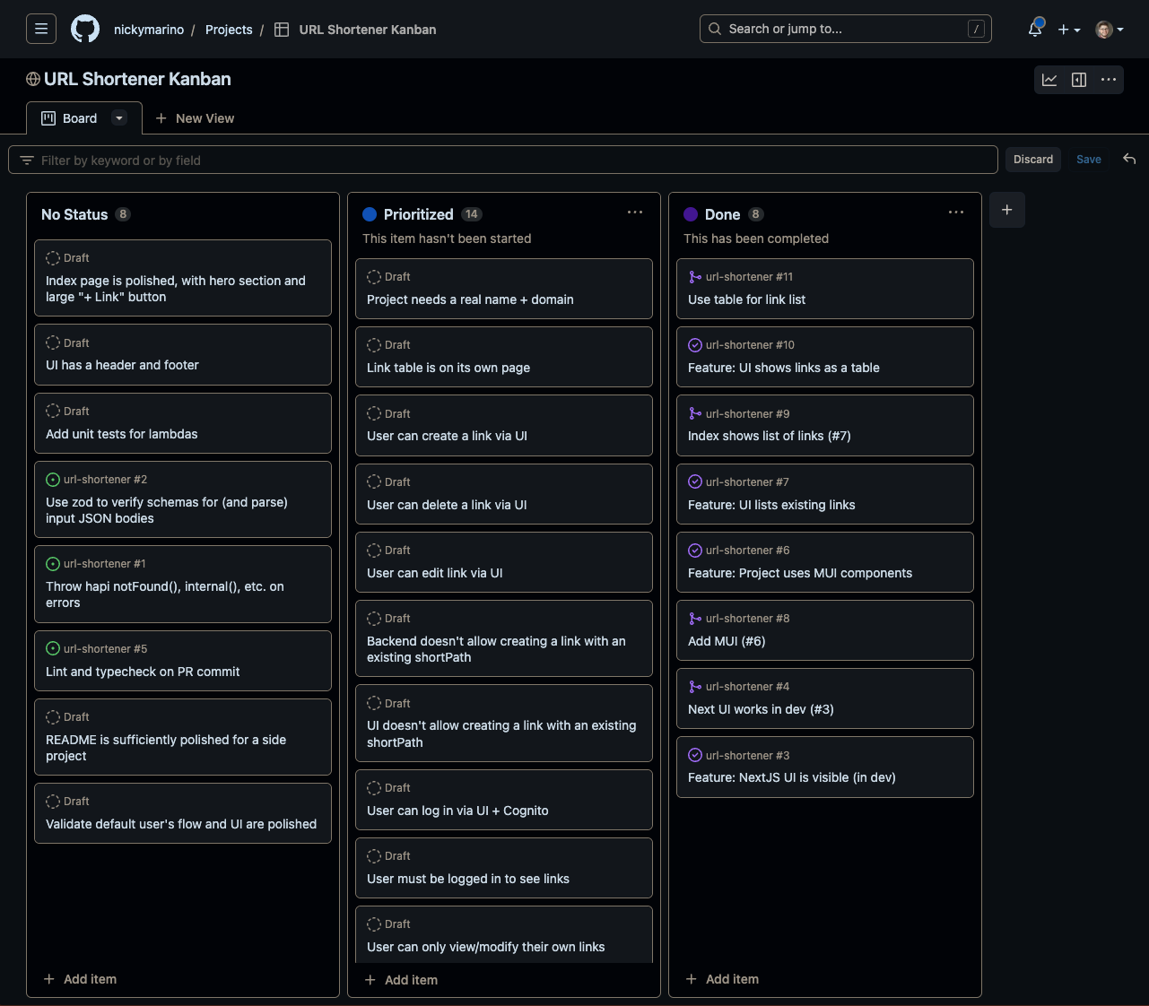 Current kanban board